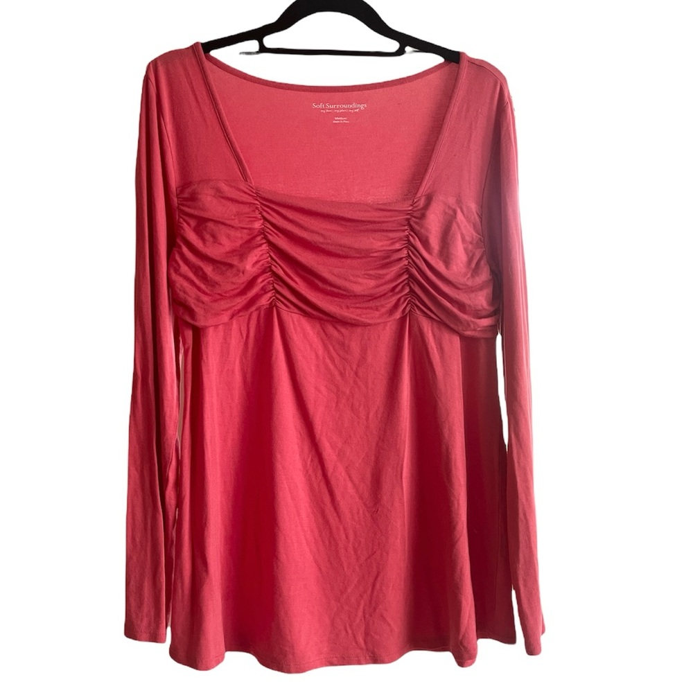 Soft Surroundings Coral Ruched Top